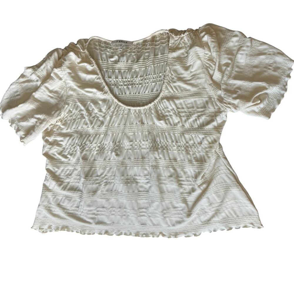 FRAME Cream embroidered stretchy loose fit top  - Medium
